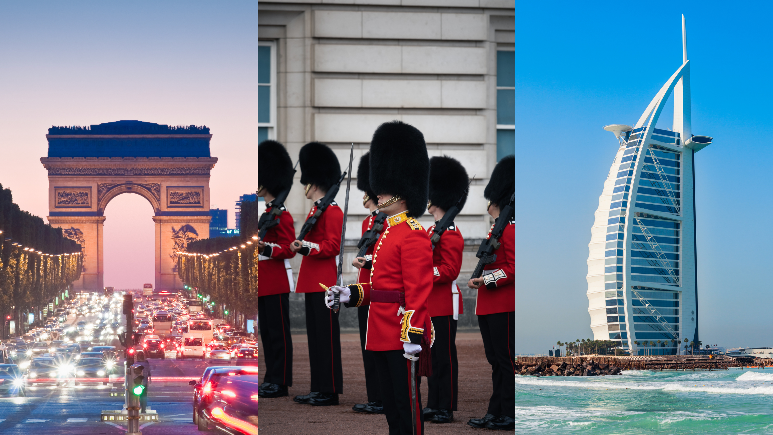 パリ凱旋門　ロンドン衛兵　ドバイバージ・アル・アラブ