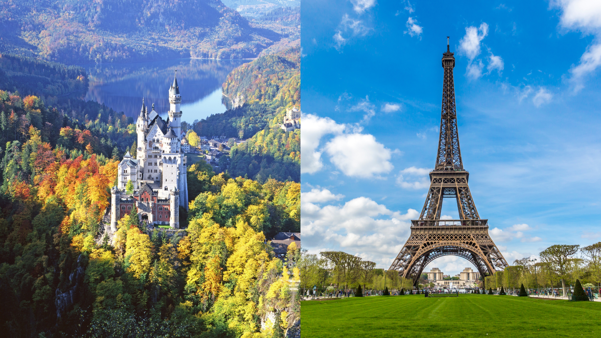 ドイツのノイッシュバンシュタイン城　ロンドンのエッフェル塔