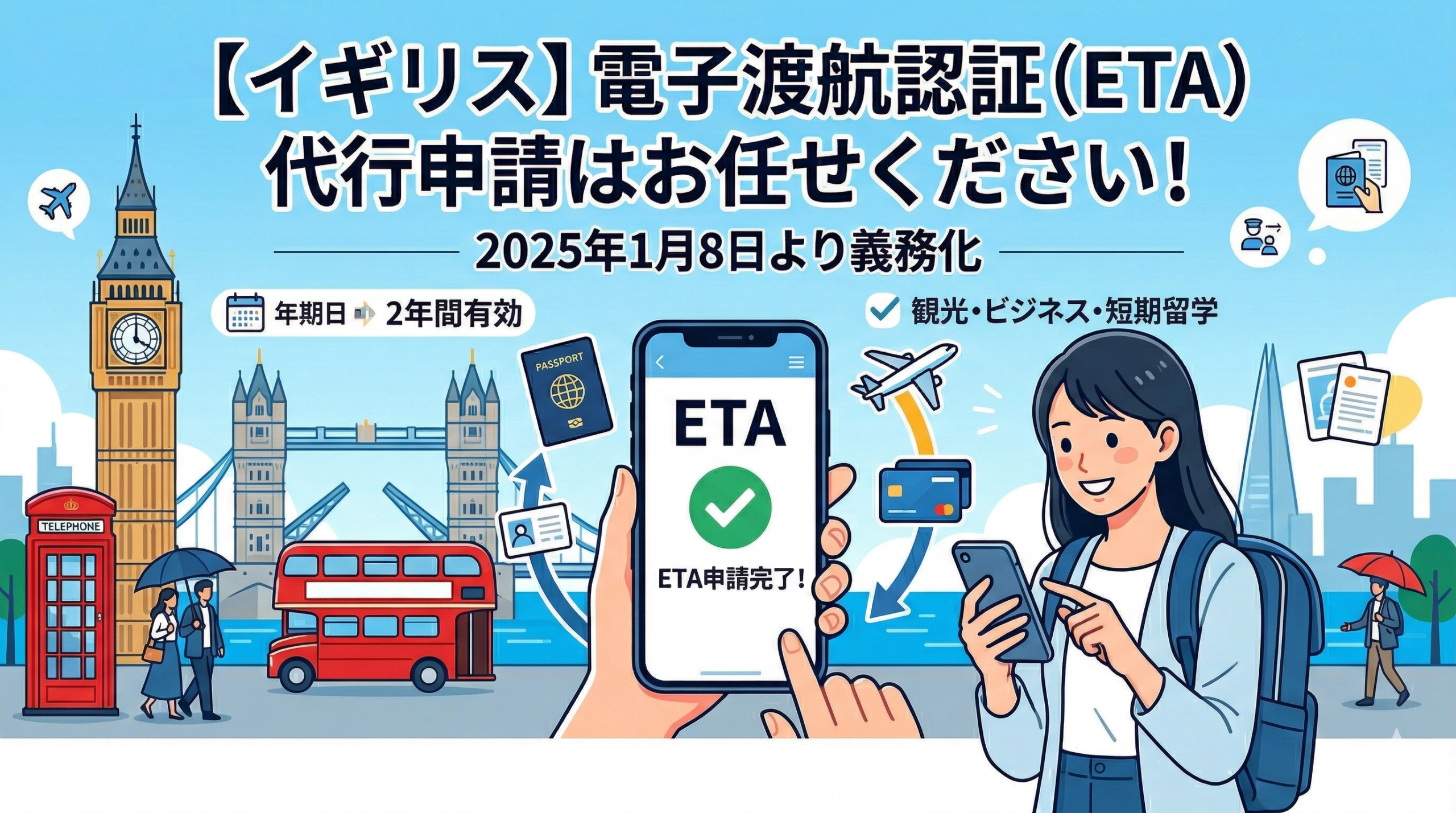 【イギリス】電子渡航認証(ETA)代行申請はお任せください!